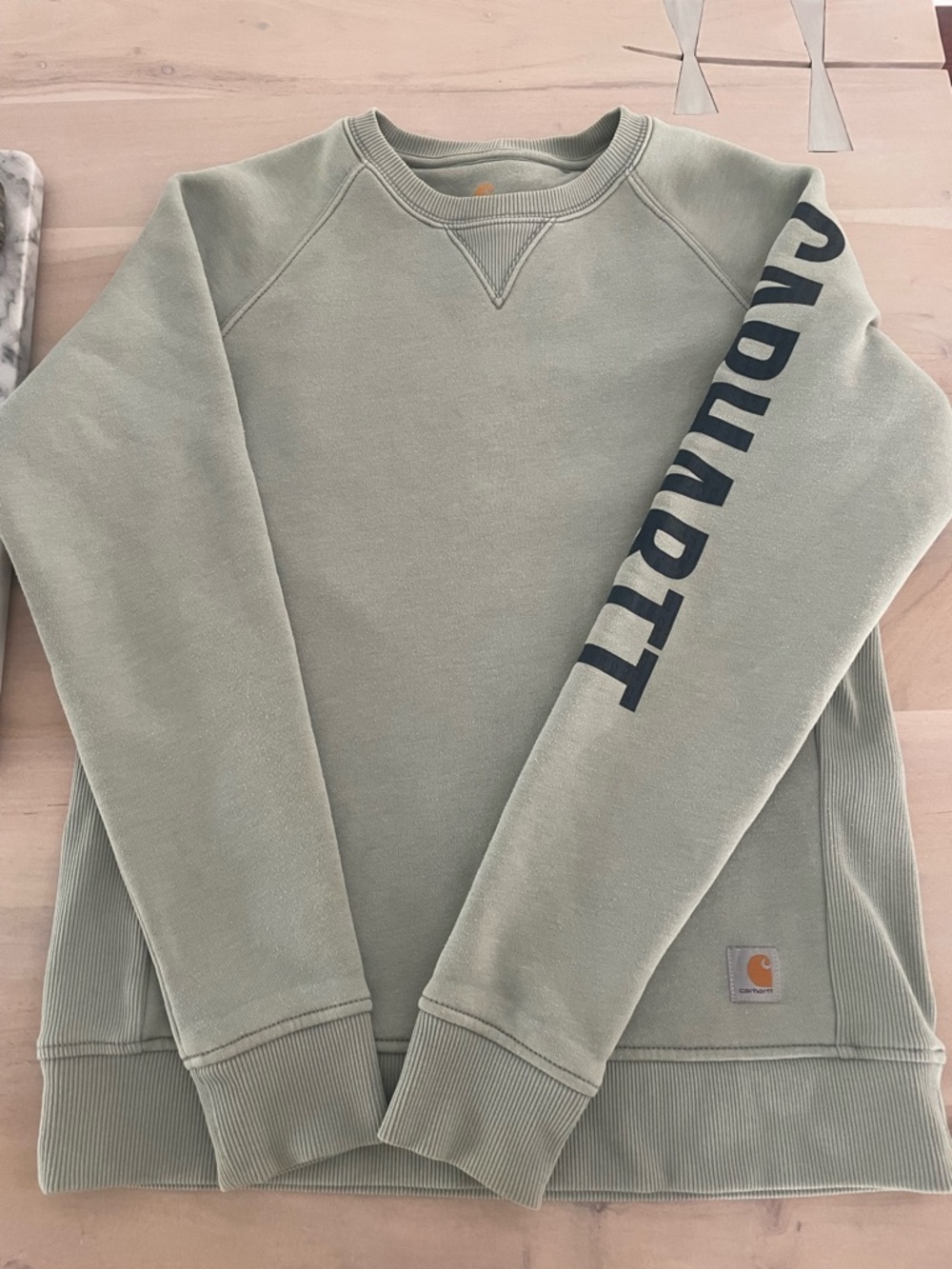 Carhartt unisex Sage Green Crewneck with Sleeve Logo